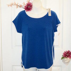KIKIT Sz S NWT Raglan Sleeve Stretch Top Royal Blue White Trim Keyhole Back